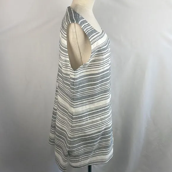 NWT Lafayette148 Blue Cream Striped Linen Tank Top