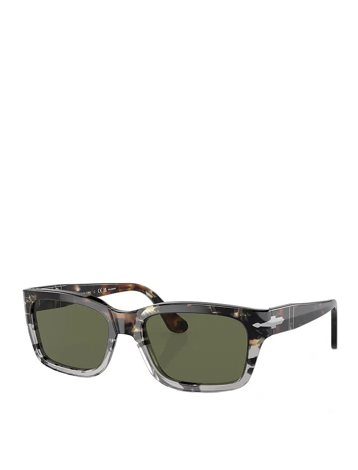 Persol PO3301S Sunglasses Brown Cut Grey Tortoise / Green Polarized Lens