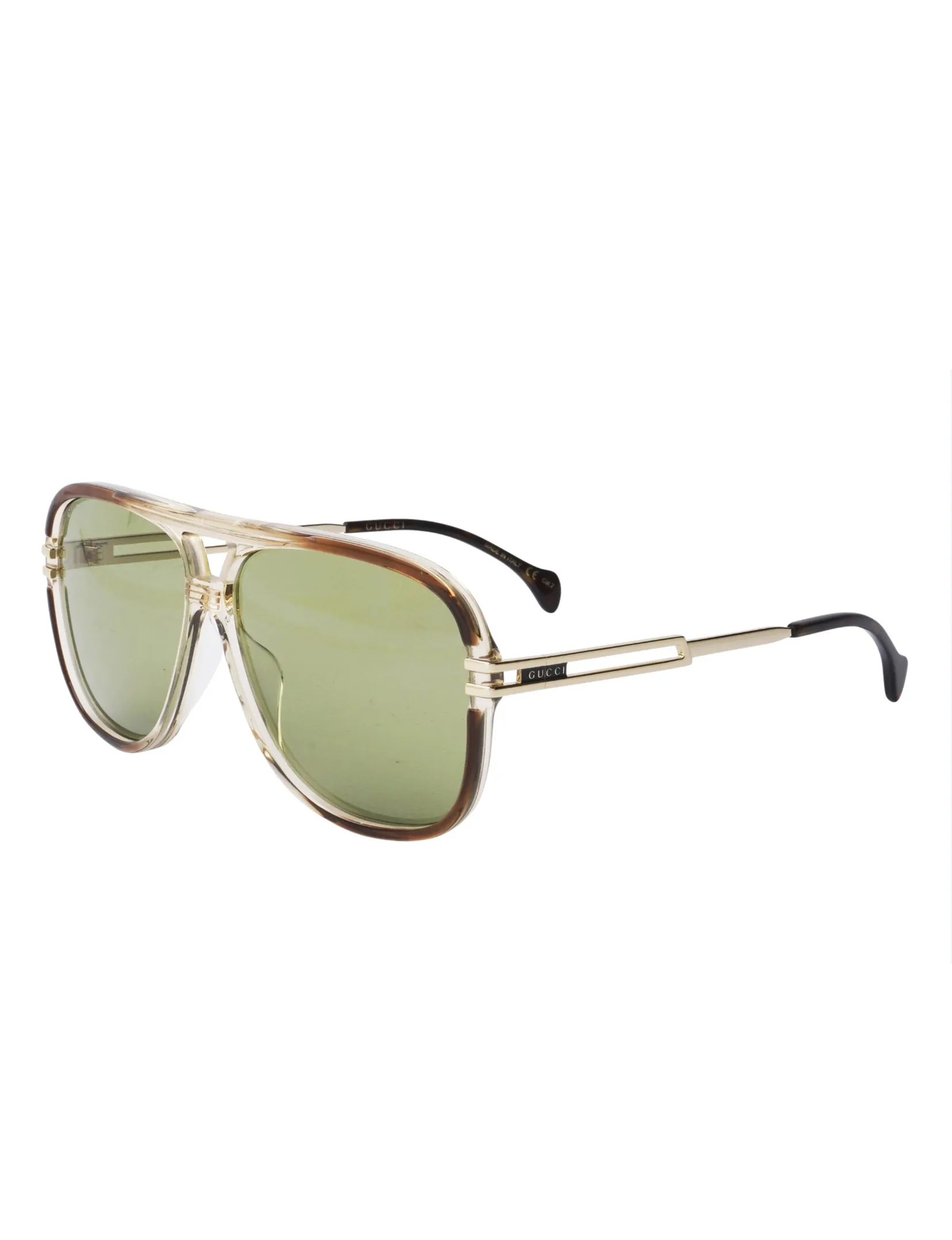 Brown and Gold Pilot Sunglasses with Green Lenses