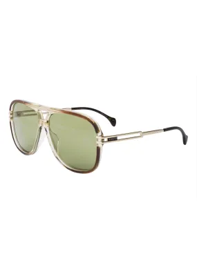 Brown and Gold Pilot Sunglasses with Green Lenses