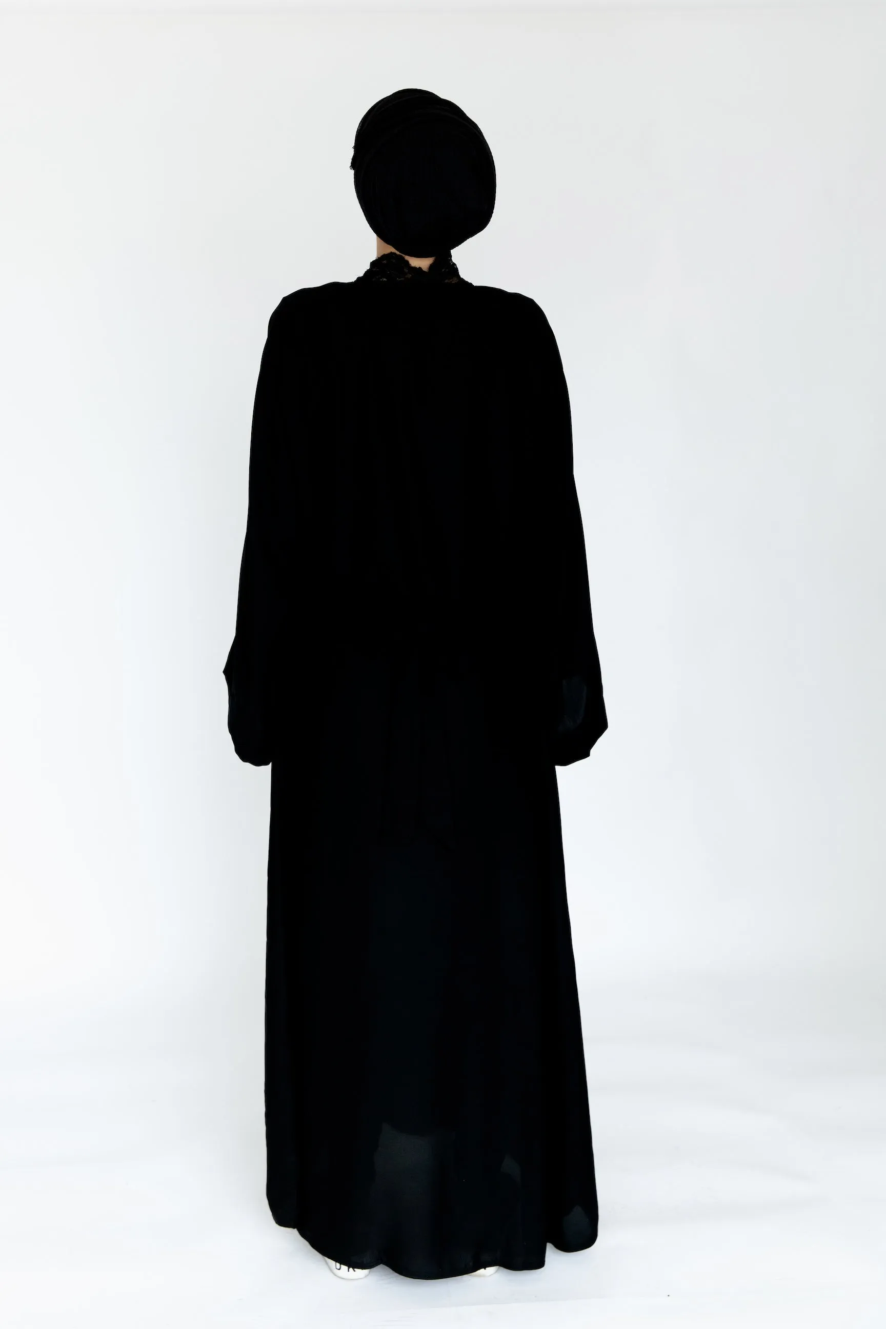 Plain Black Abaya with tie-back belt