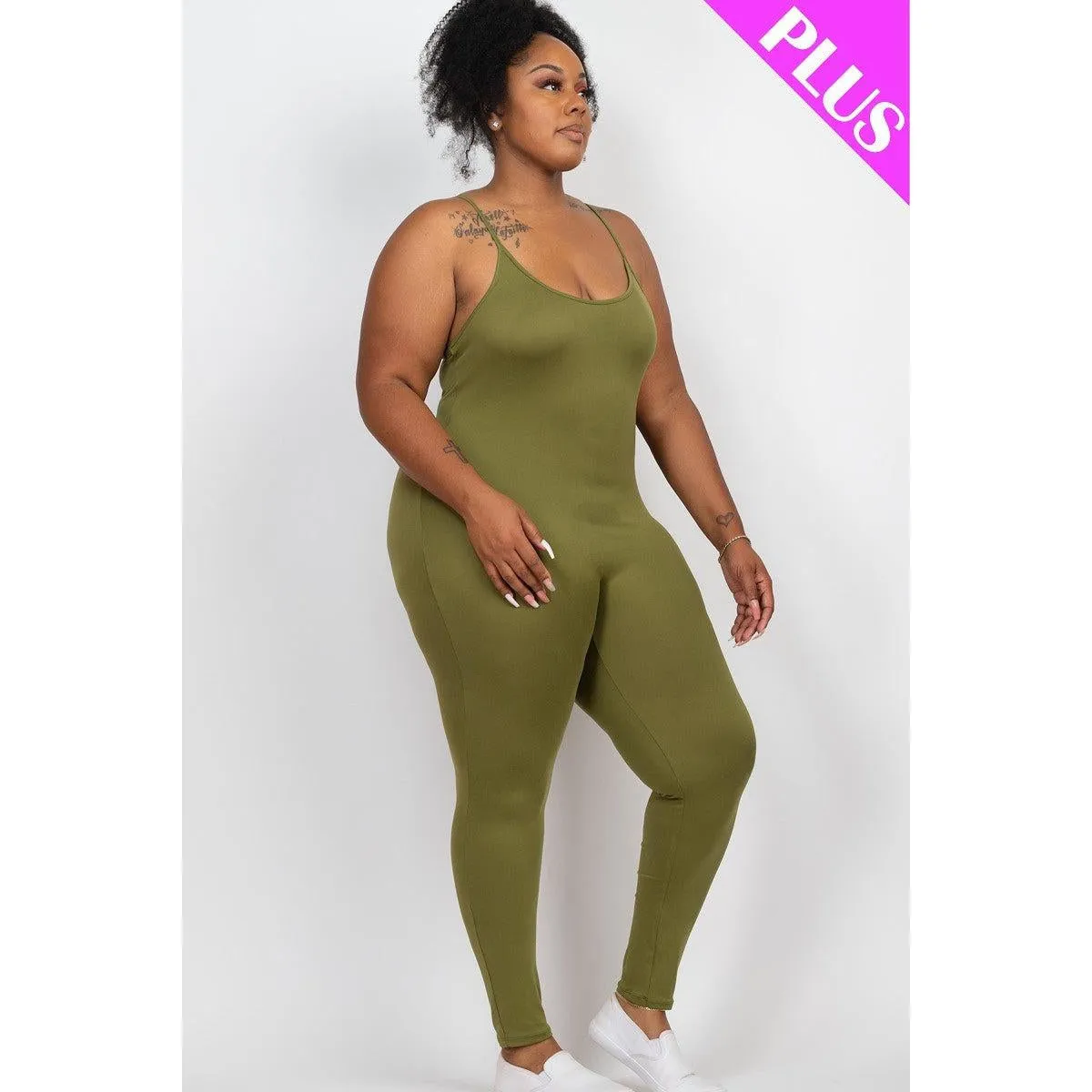 Plus Size Solid Bodycon Cami Jumpsuit