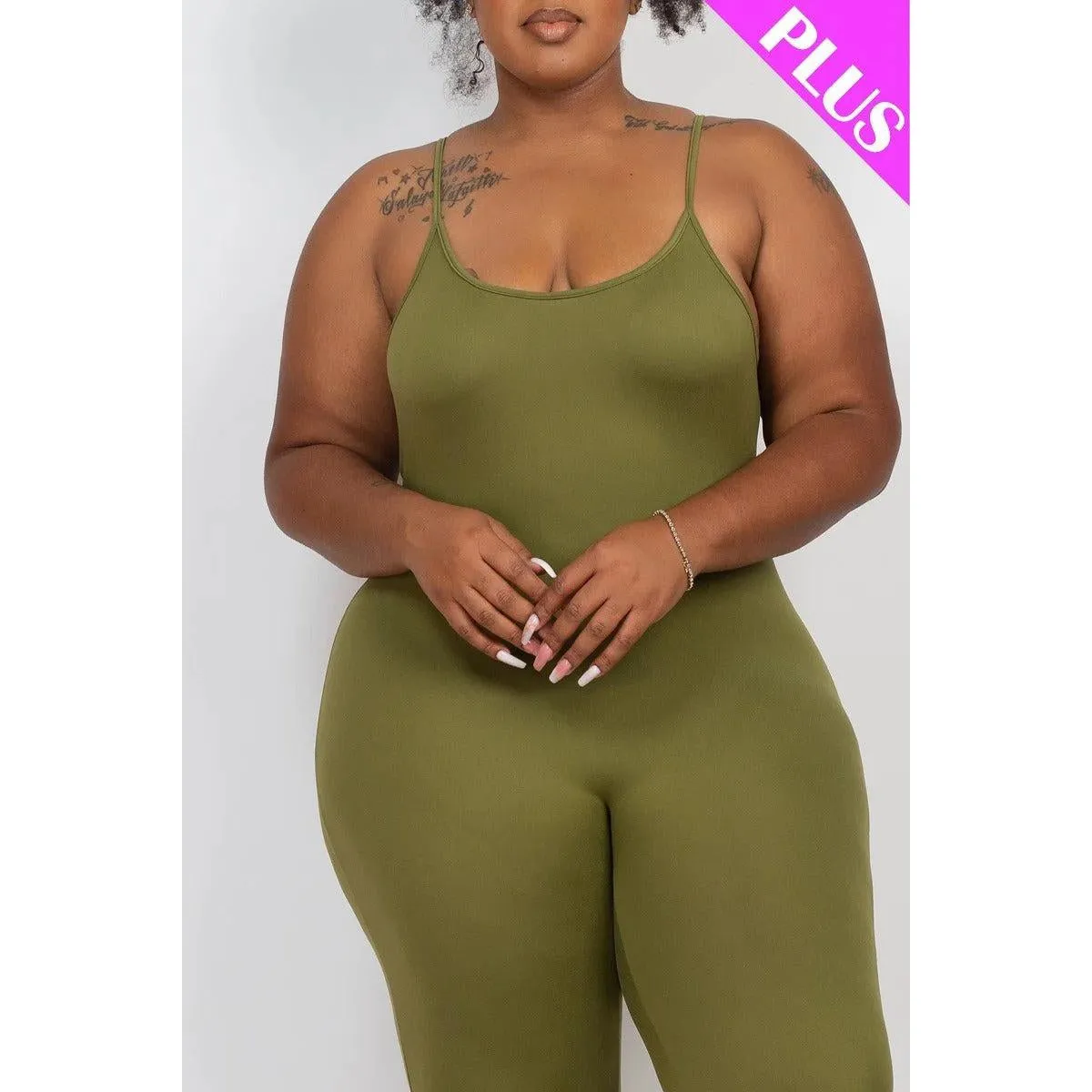 Plus Size Solid Bodycon Cami Jumpsuit