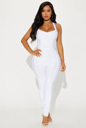 Pretty Problem Bandage Jumpsuit  - White