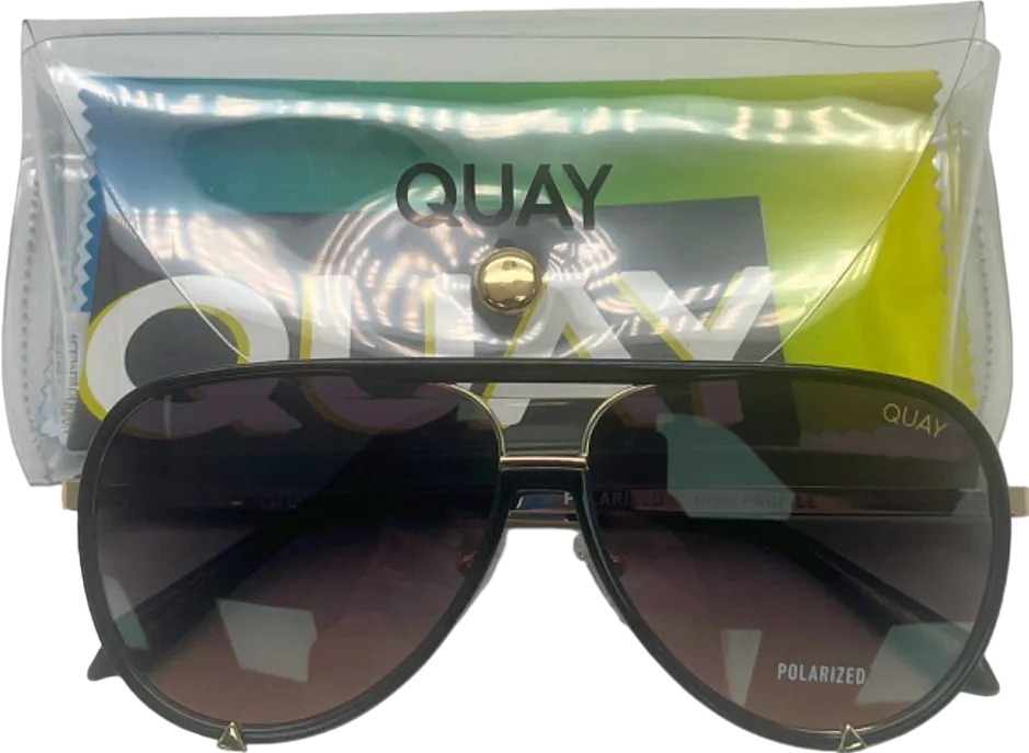 QUAY Black High Profile Polarized Sunglasses in Case