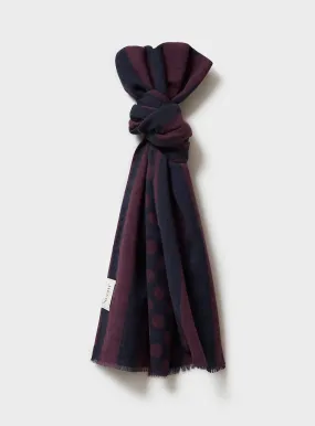 Recycled Double Faced Wool Burgundy Navy Spot Classic Scarf