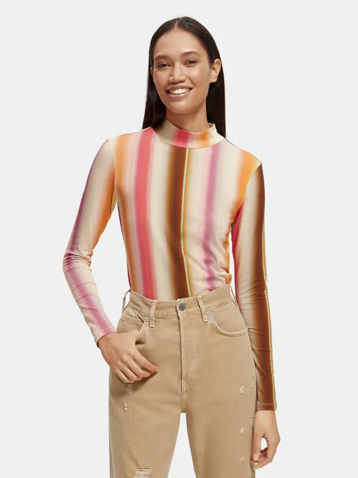 Scotch & Soda-6143 Rainbow Mock neck allover printed top