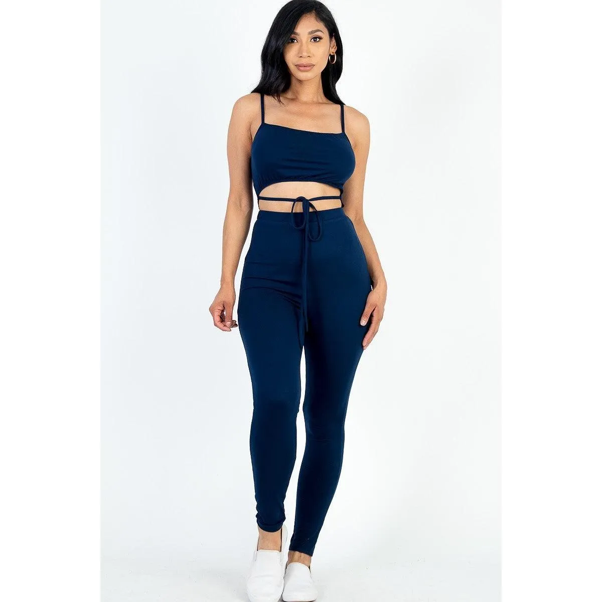 Solid Tie Front Cut Out Jumpsuit