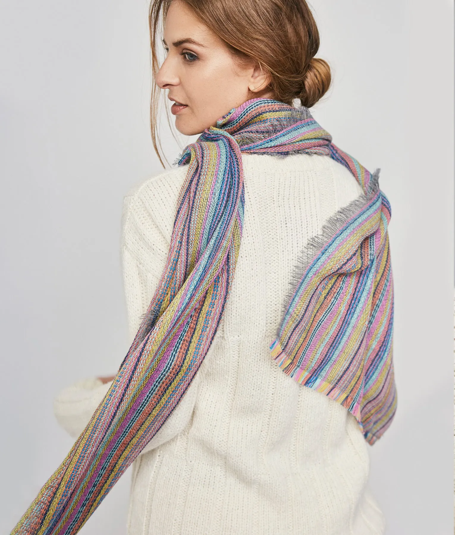 Stripe Print Fringed Scarf