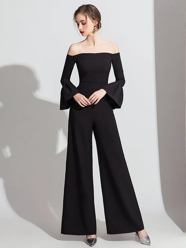 The Fessel White/Black Off Shoulder Jumpsuit