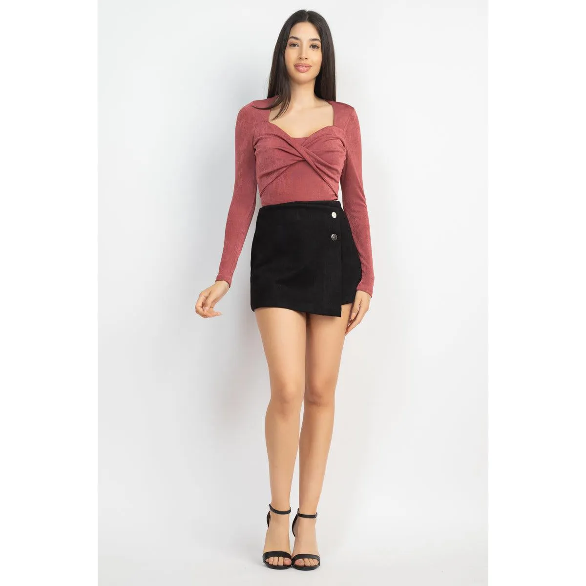 Twisted Velvety Long Sleeve Crop Top