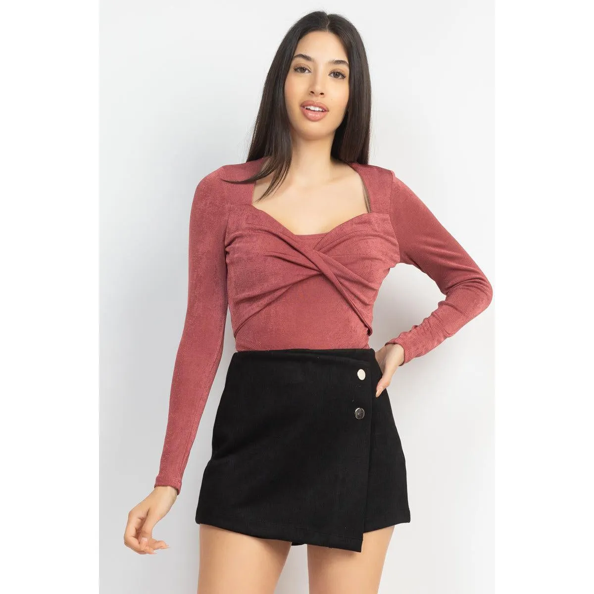 Twisted Velvety Long Sleeve Crop Top