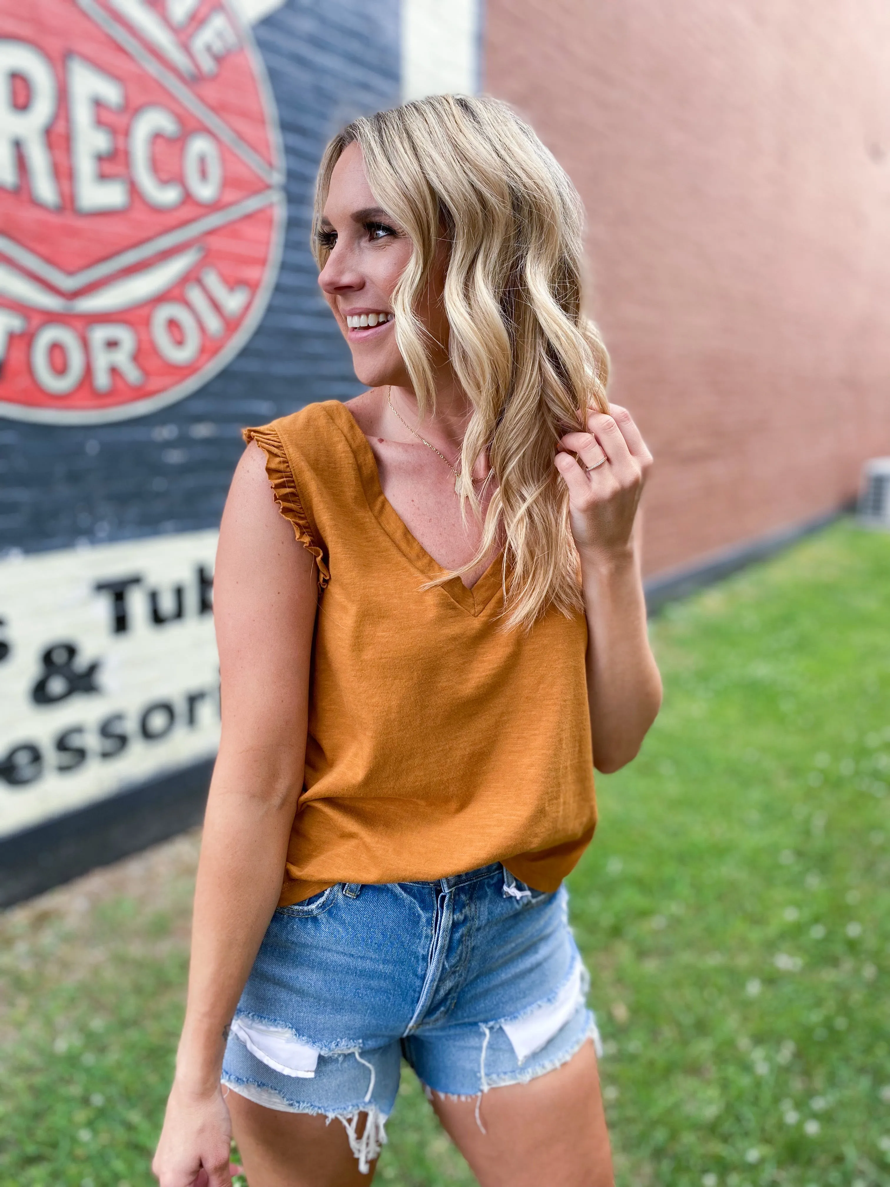 V Neck Ruffle Sleeve Tank