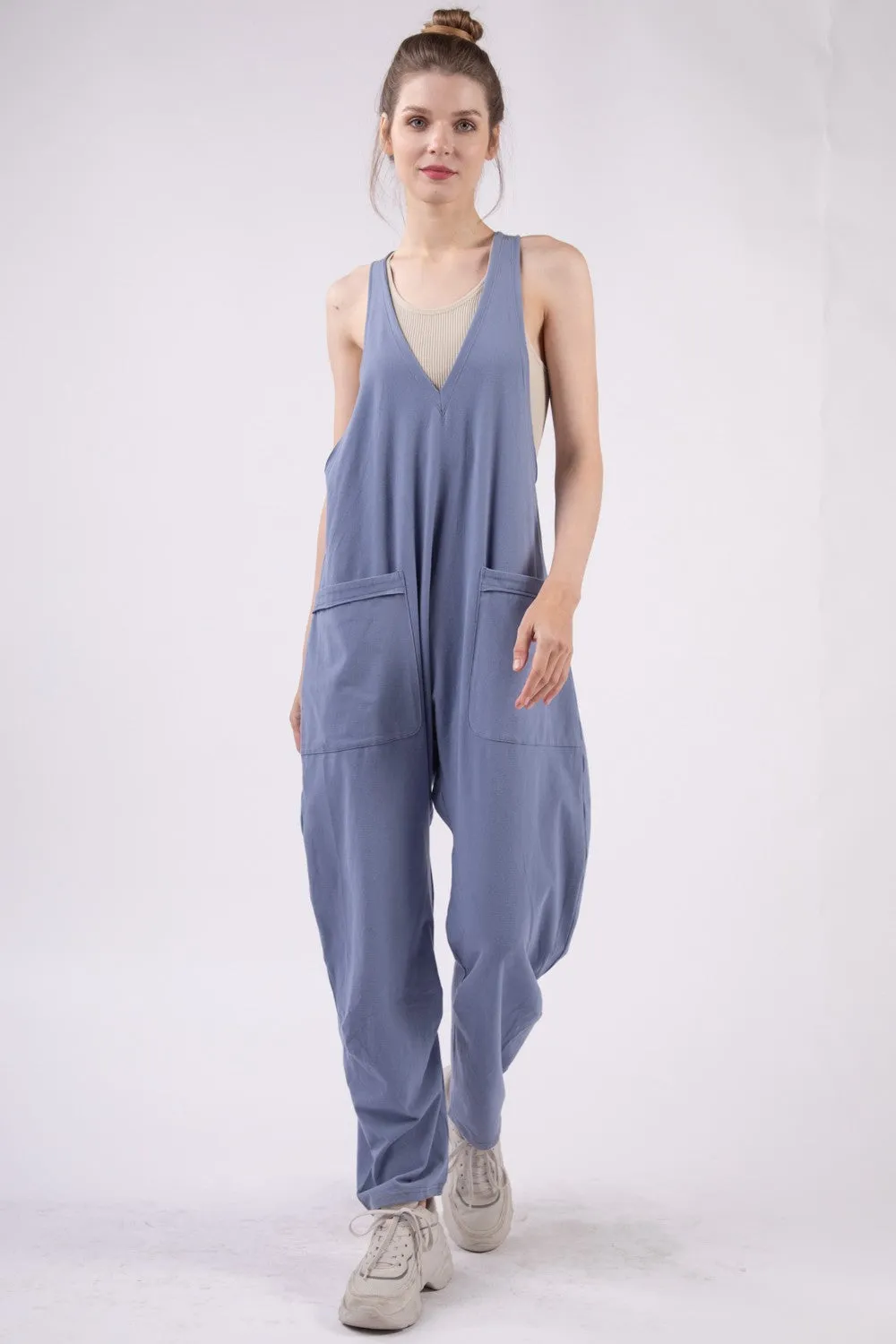 VERY J  Plunge Sleeveless Jumpsuit with Pockets