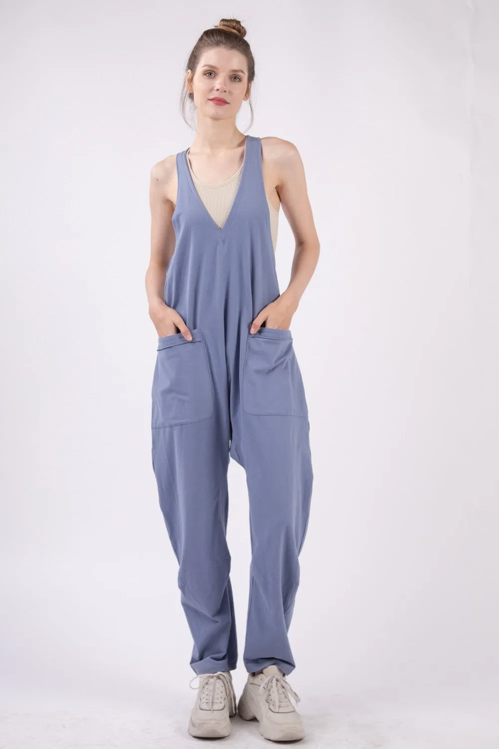 VERY J  Plunge Sleeveless Jumpsuit with Pockets