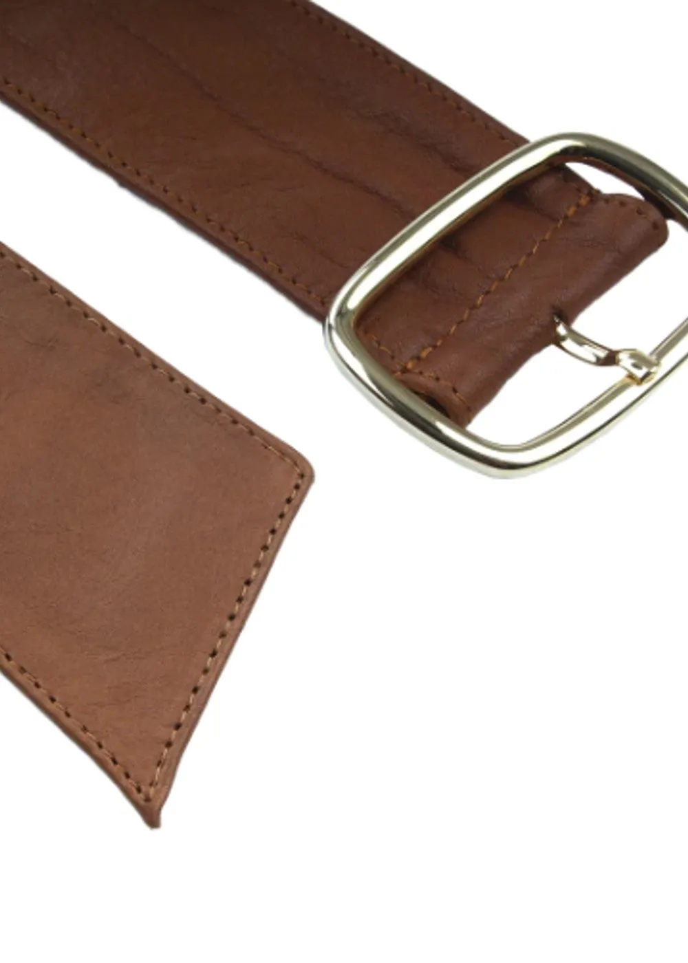 Wide Leather Belt - Brass Buckle - Tan