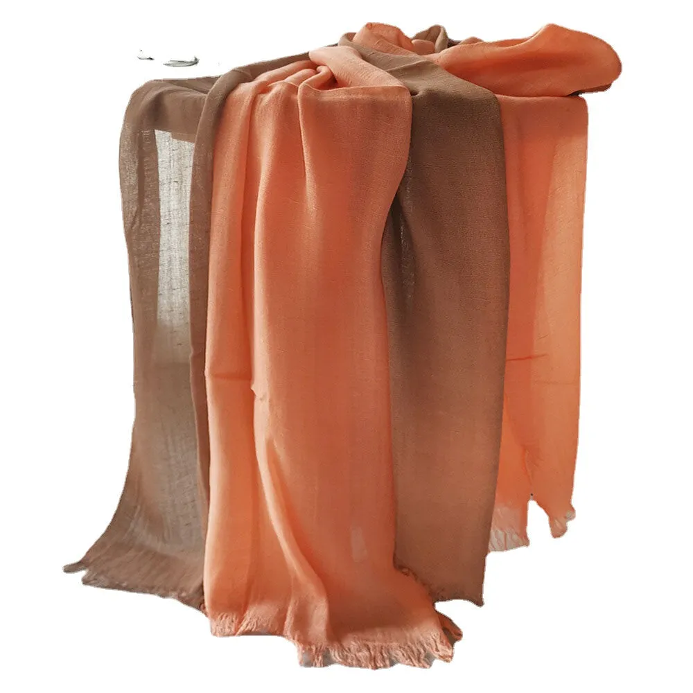 Women Cotton Gradient Contrast Color Ladies Casual Elegant Winter Autumn Keep Warm Neck Protection Multi-purpose Scarf Shawl