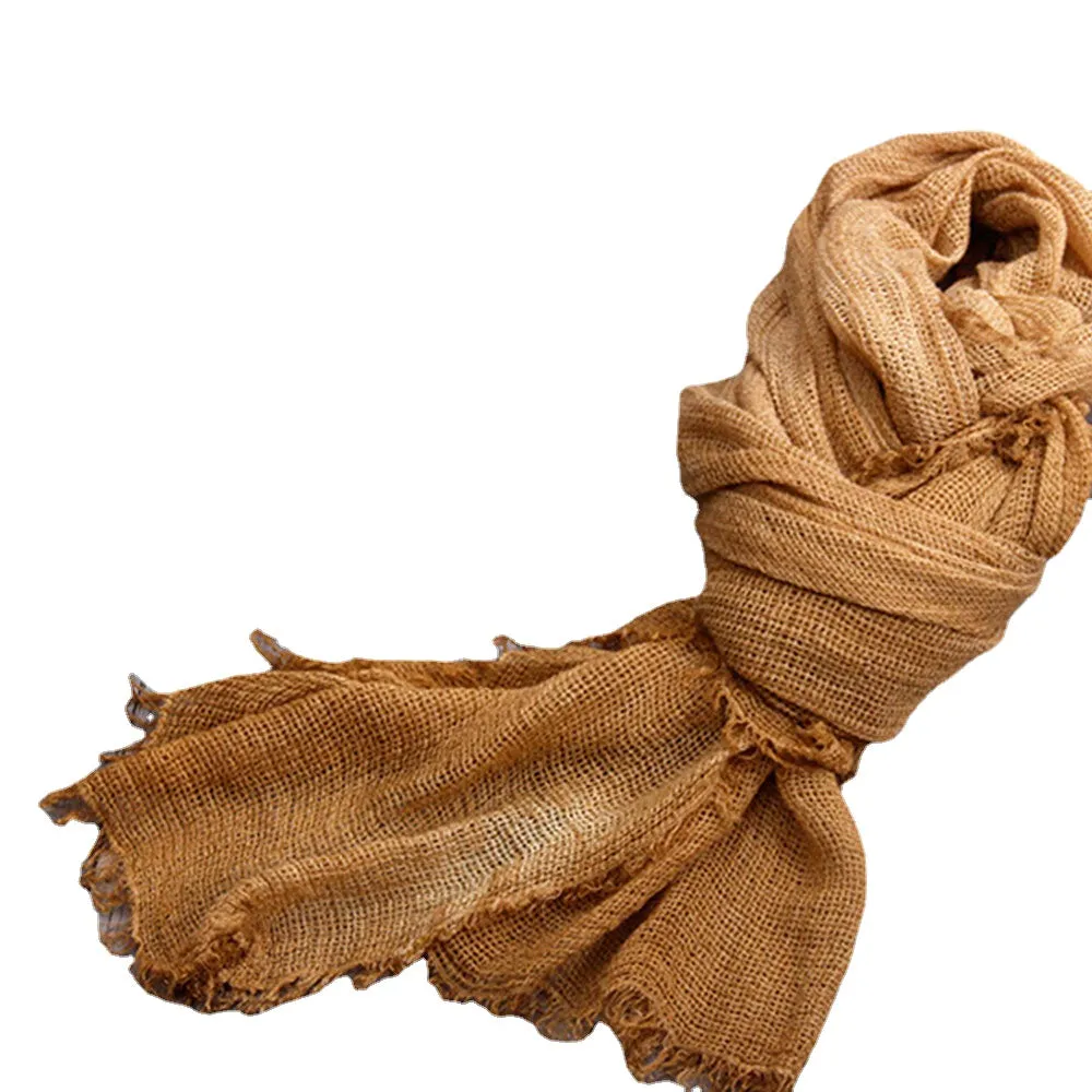 Women Dirty Dyed Cotton Autumn And Winter Keep Warm Neck Protection Solid Brief Ethnic Style Scarf Shawl