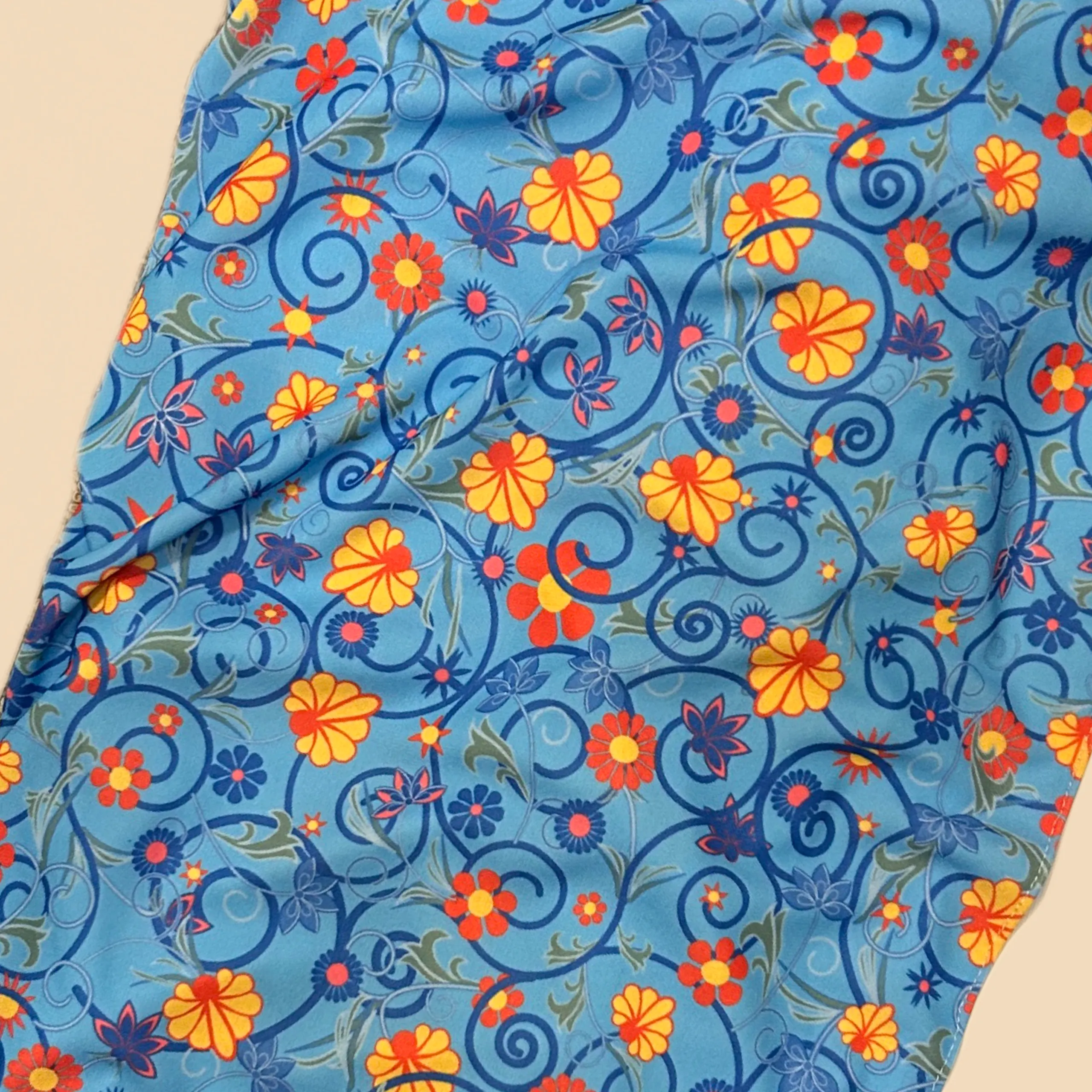 Wrap Skirt/ Scarf Blue Scrolls and Flowers